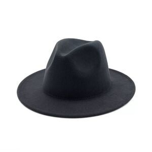 Dark Gray Wide Brim Fedora Hat